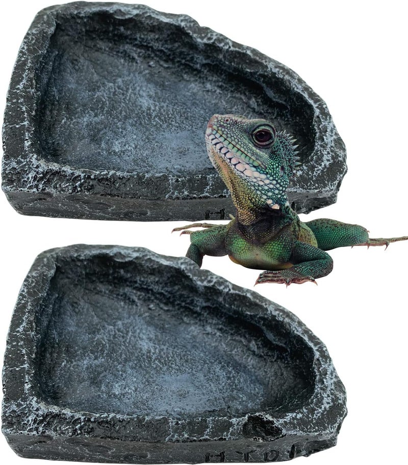 CATENESS Reptile Water Dish Food Bowl, 2 Pack Reptile Feeding Dish Corner Bowl Terrarium Bowls for Bearded Dragon Lizard Frog Gecko Tortoise Hermit Crab - Image 1